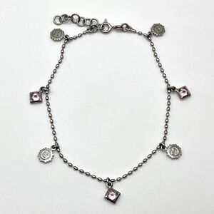 Sterling Silver Ankle Bracelet Sun Happy Face Charm Lavender Rivioli Anklet 925
